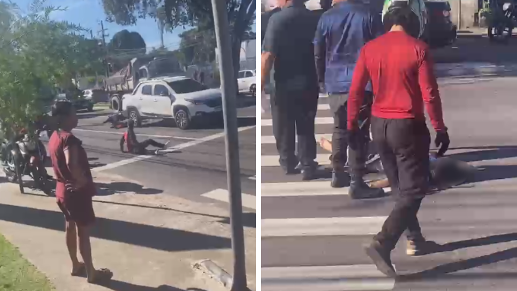 Passageira de moto é arremessada por cima de carro após colisão em Manaus